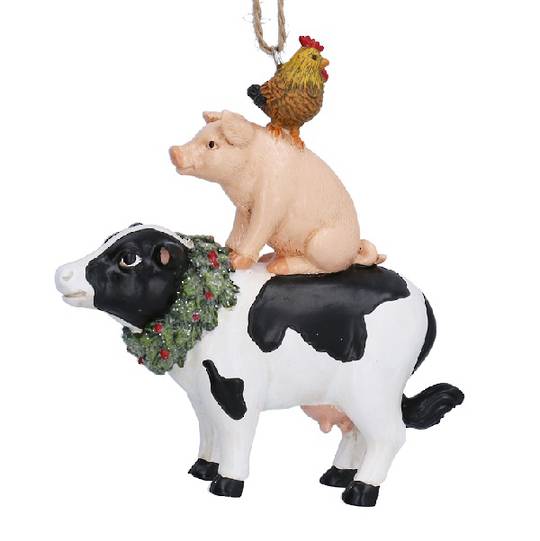 Resin Xmas Farm Animal Stack, Cow, Pig & Chicken 10cm *ETA Nov